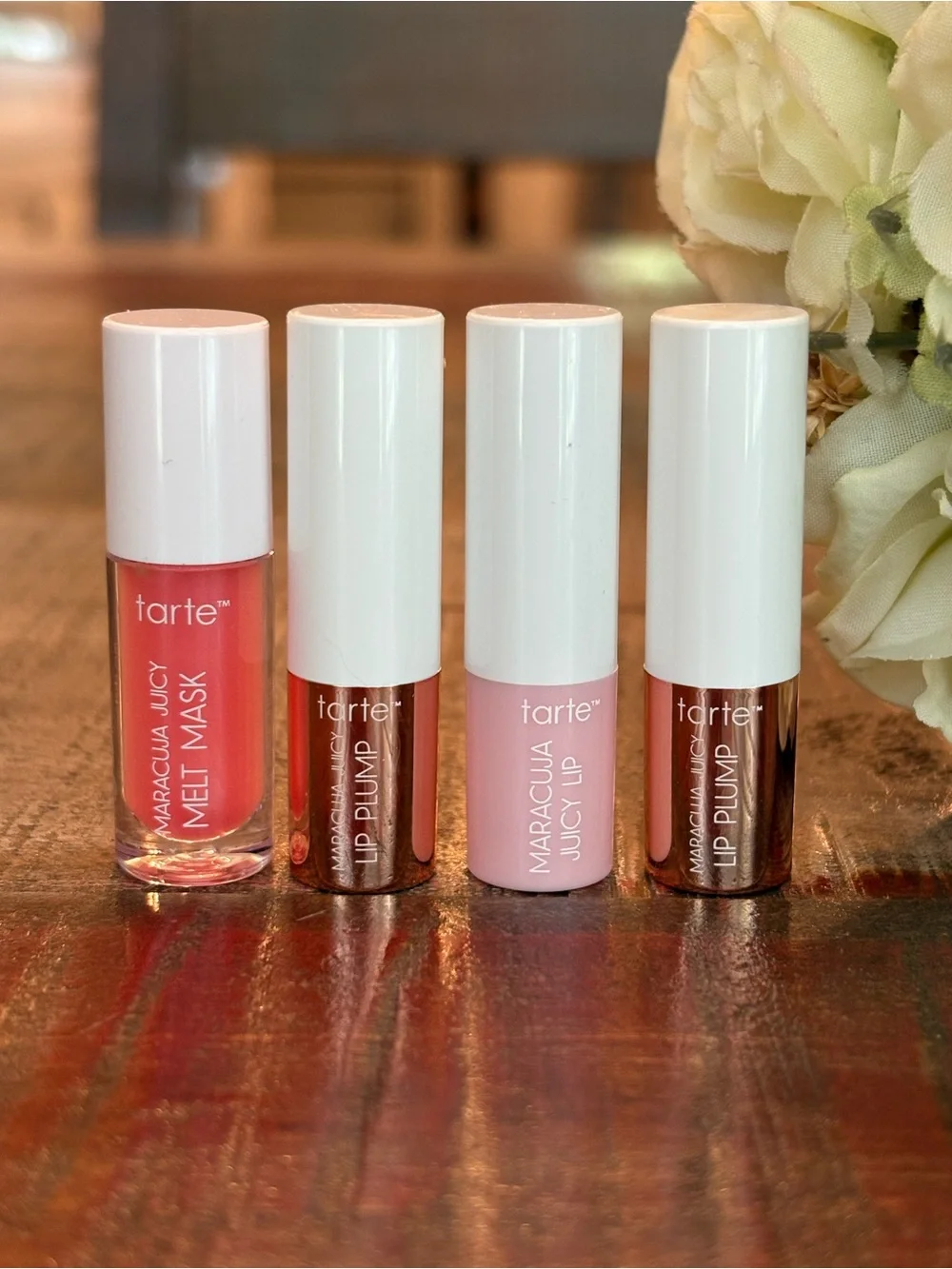 New TARTE Maracuja MELT MASK, LIP PLUMP x 2 & LIP BALM Carded LIP MINIS 4 Pieces
